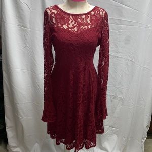 Lord & Taylor Red Victorian Lace Party Dress Size M